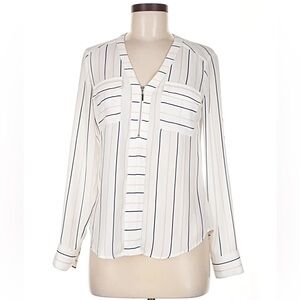 Express Women's White Striped Long Sleeve Blouse